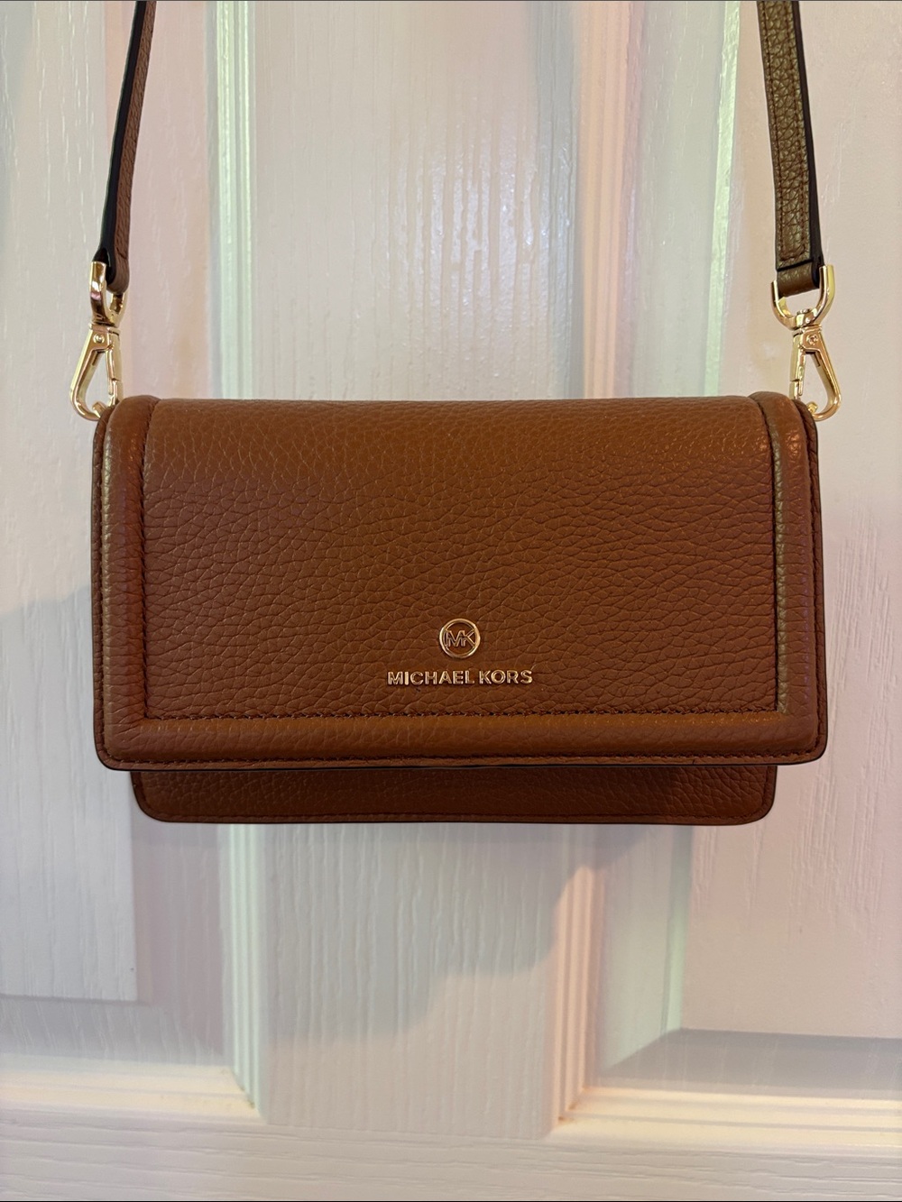 Michael Kors Chestnut Pebbled Leather Crossbody with Gold Hardware